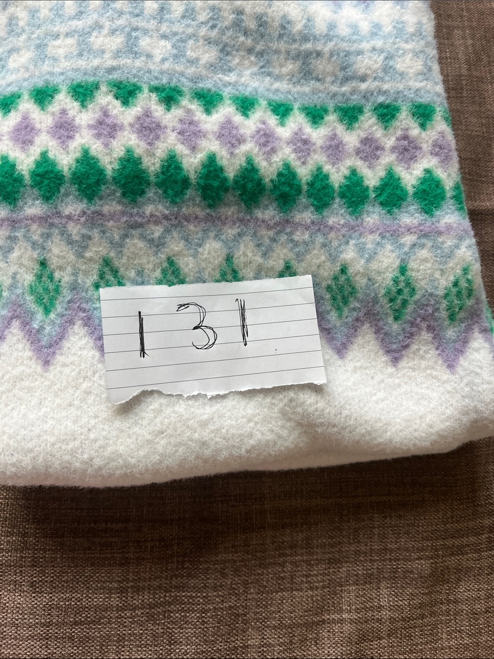Pink Lily White Crewneck Sweater with Green & Lavender Fair Isle - Picture 7 of 7